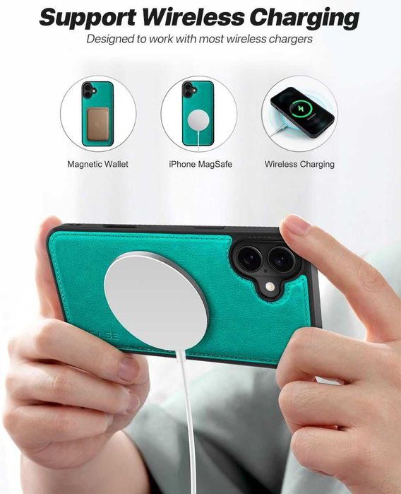 OCASE skórzane etui do iPhone 16 magsafe  zielony jasny 2w1 + pasek