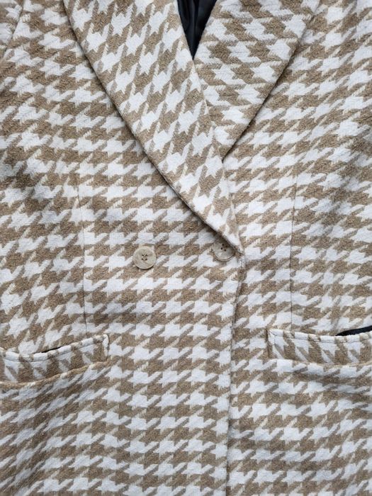 Пальто пряме в гусячу лапку бежеве Romashka розмір S з шерстю