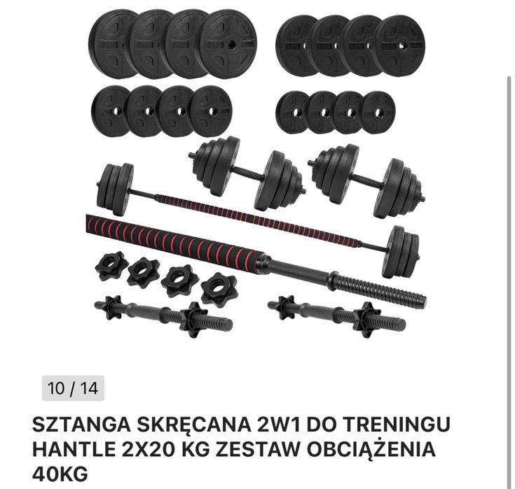 Zestaw do cwiczen: lawka, hantle, sztanga