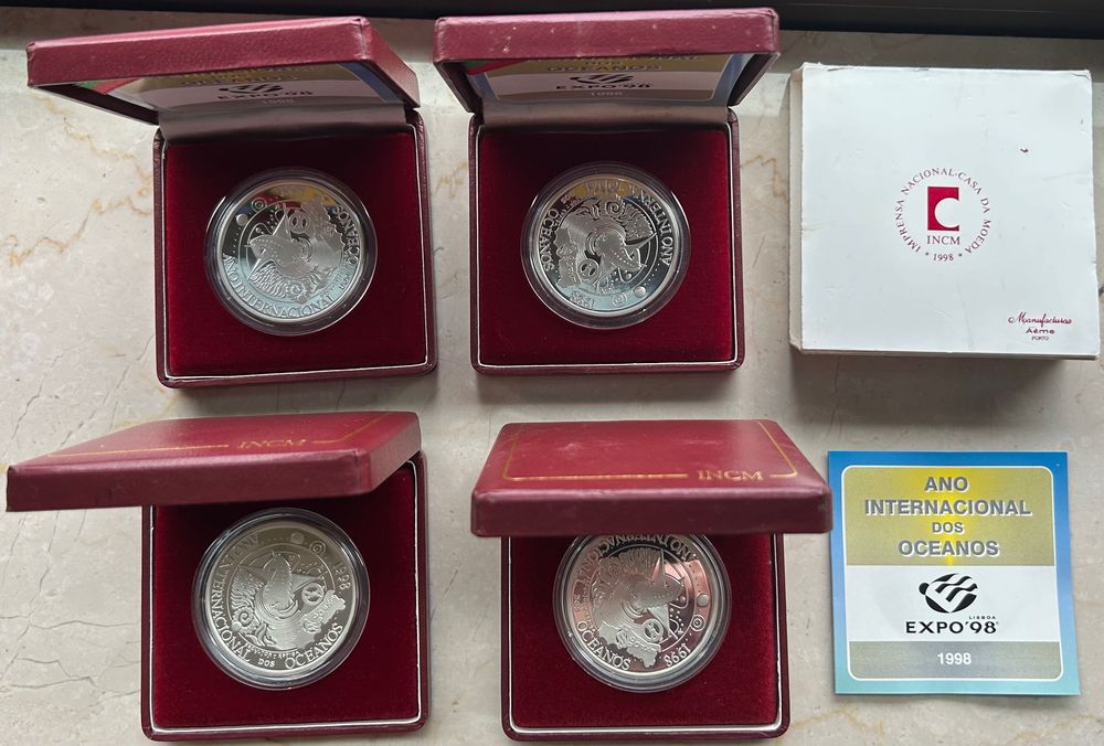 4× Portugal 1000 Escudos 1998 Prata Proof Ano Internacional do Oceanos