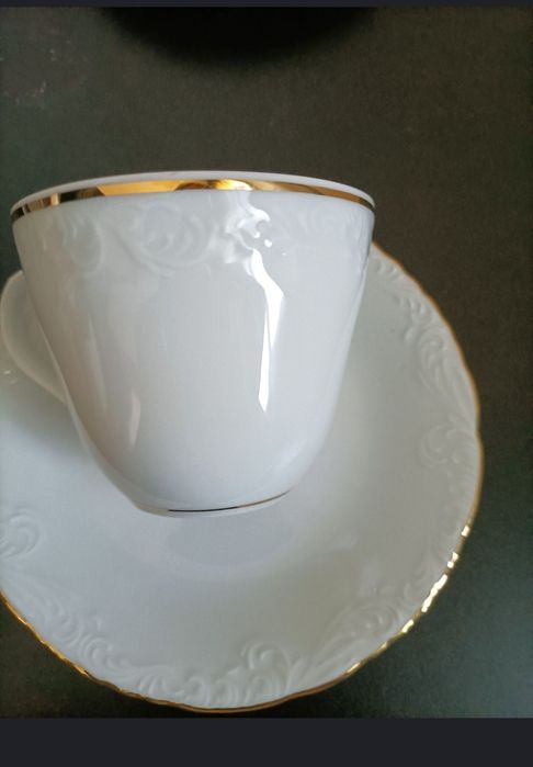 Último/ / Serviço de café porcelana SPAL, branco ouro