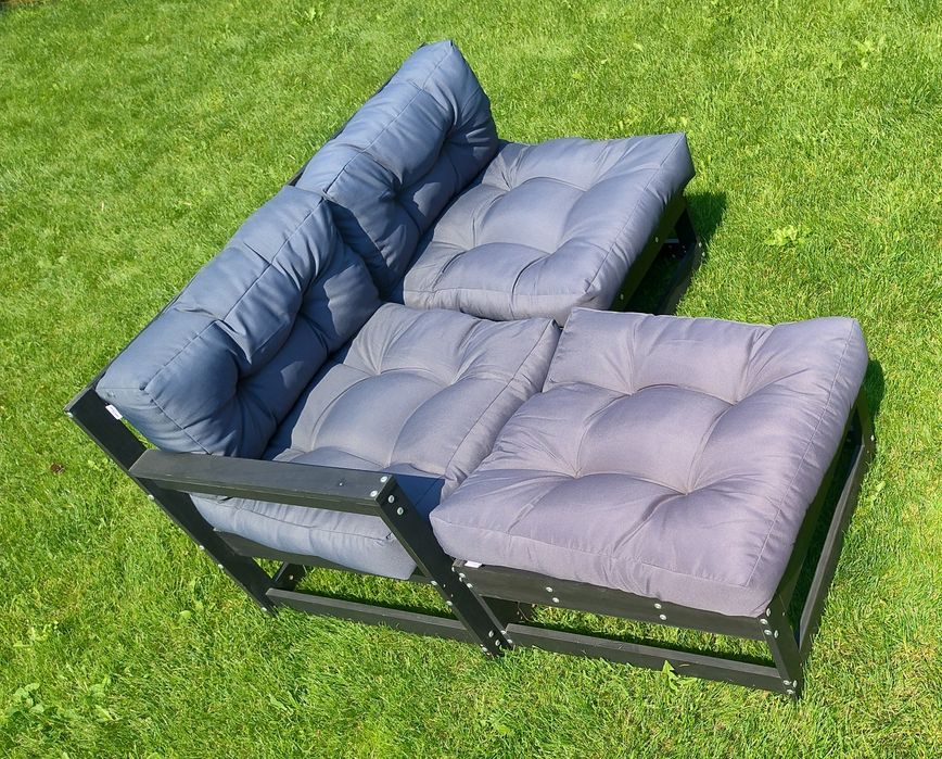Zestaw wypoczynkowy na taras, do ogrodu - sofa modułowa, czarna, drewno