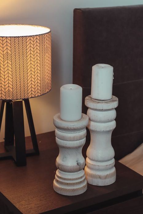 Świeczniki drewniane toczone vintage rękodzieło