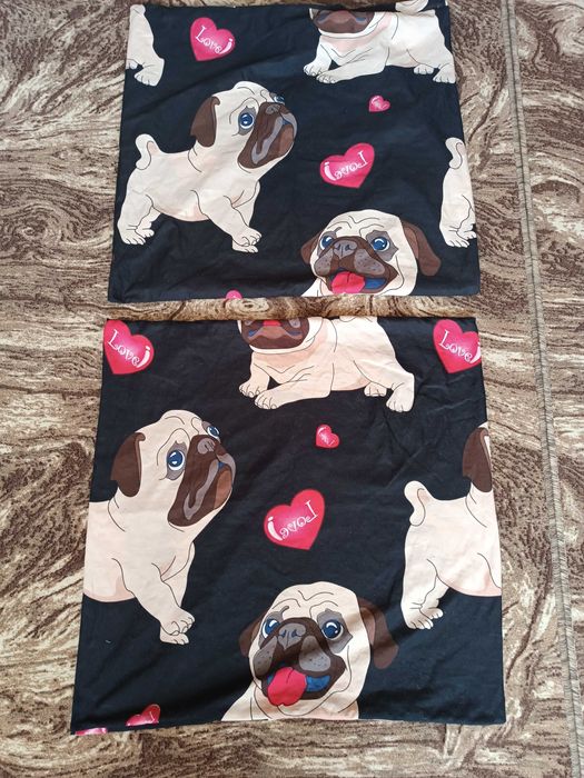 70х70 2 шт наволочки чорні мопси полікотон