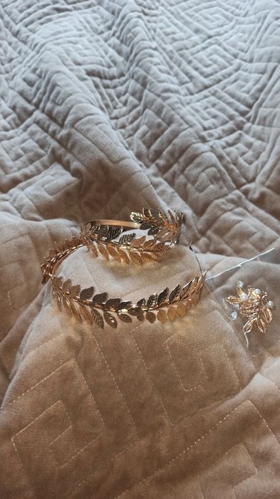 Обруч браслет сережки 3в1 тіара обідок золотистого кольору для волосся