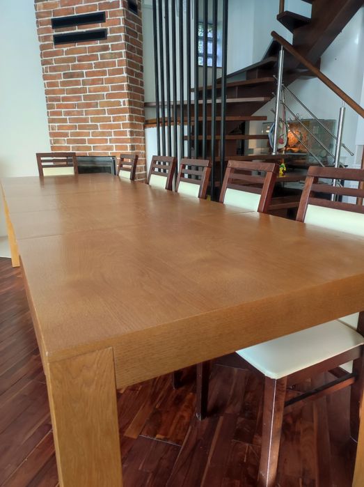 Ogromny duży drewniany  dębowy rozkładany ok 290 cm dł. 12 osobowy stół l