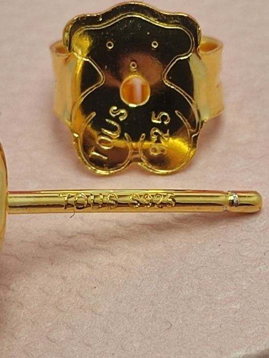 Kolczyki z misiem żółte srebro 925 z perłami 8 mm