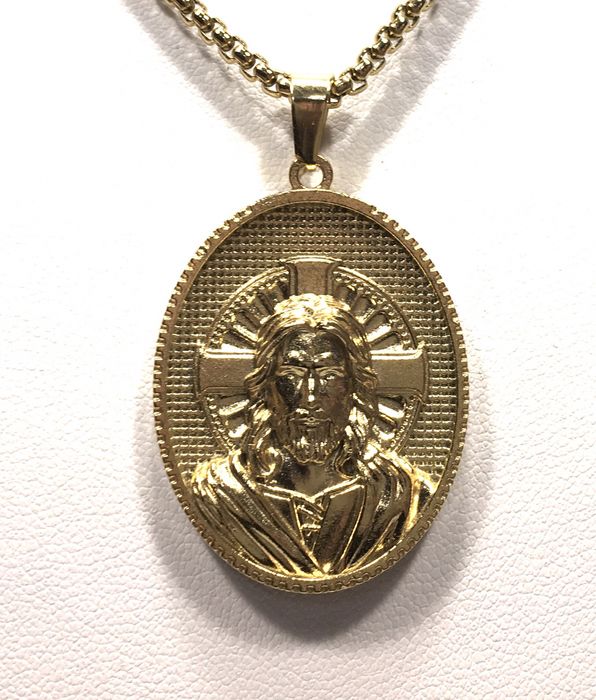 Złoty męski łańcuszek z medalikiem wybita próba 585 pozłacany ogniowo