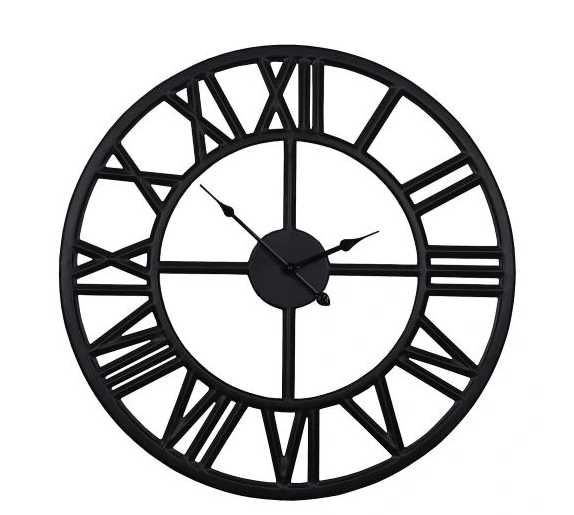 Zegar czarny metalowy loft 60cm grube cyfry rzymskie cichy mechanizm