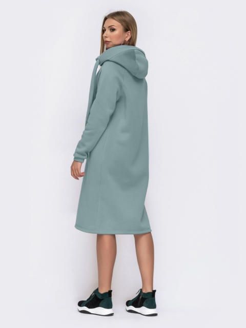 Бірюзове плаття на флісі з капюшоном