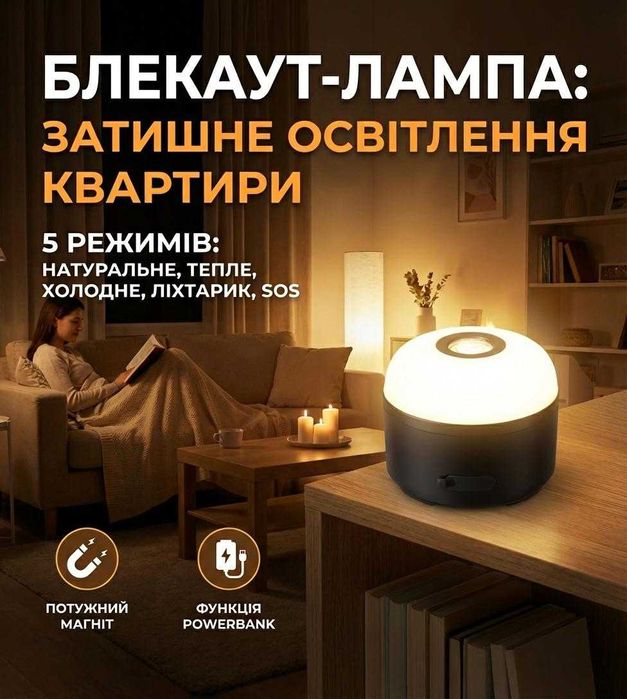 АКЦІЯ LED лампа на акумуляторі 3600 mAh + Powerbank, магніт, 5 режимів
