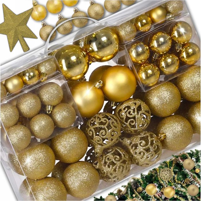 Bombki choinkowe na choinkę zestaw XXL złote 100 + gwiazda NOWE