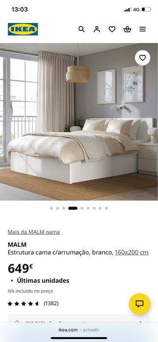 Cama MALM 1,60m x 2,00m c/ arrumação