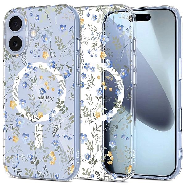 Etui Tech-Protect FlexAir MagSafe na iPhone 17- stokrotki z liśćmi