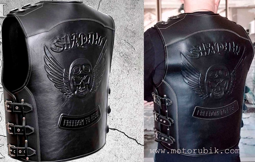 Байкерський шкіряний жилет, теляча шкіра.