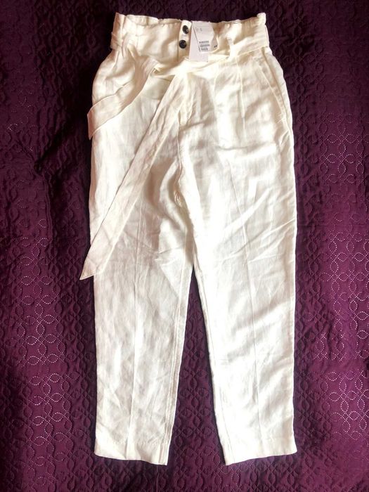 Kremowe spodnie z lnem H&M 40 L