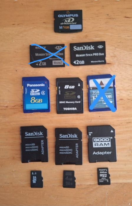 Karty pamięci XD, Pro Duo, SD, micro SD, adaptery