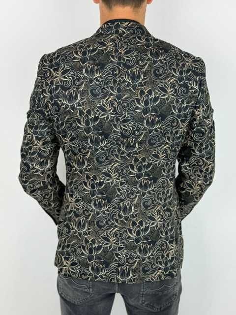 GIOVANNI PERA Marynarka męska D624 elegancka Glamour kwiaty złota 70