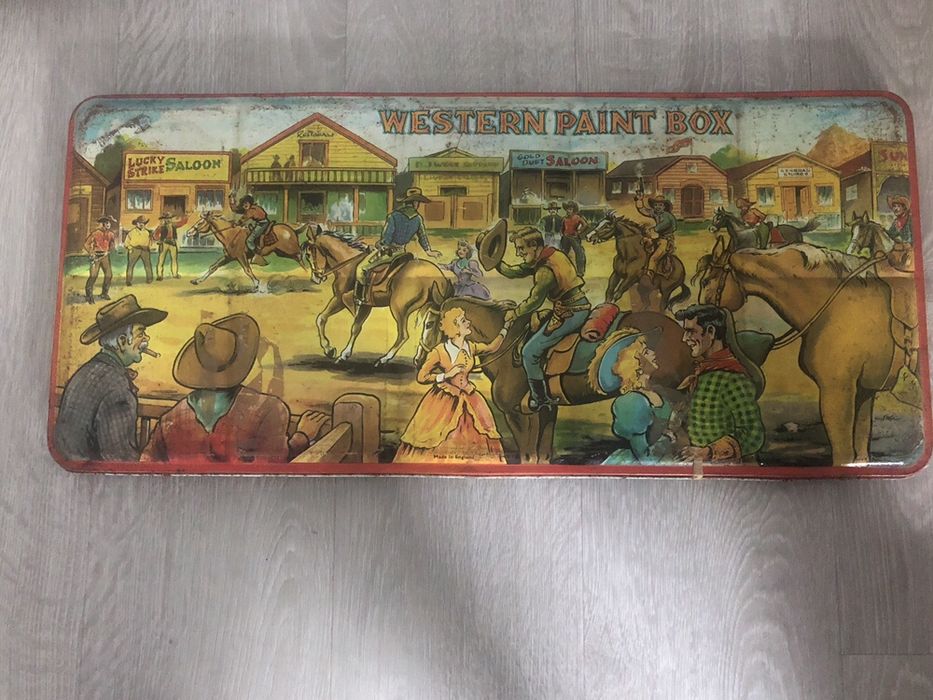 Caixa grande aguarela antiga Western paint box