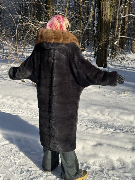 Шуба норкова кімоно з капюшоном соболь  L XL