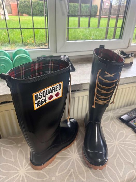 Oryginalne kalosze DSQUARED2 1964 – wysokie, z pokrowcem!