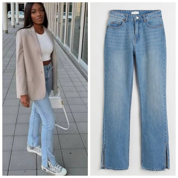 H&M 38r proste niebieskie dżinsy z rozcięciem