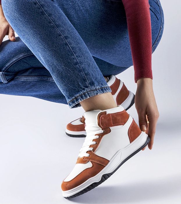 Biało-brązowe sneakersy za kostkę Elizabeth