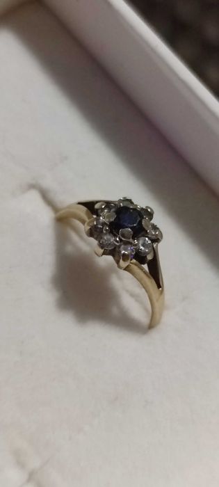 złoty pierścionek próba 585 szafir cyrkonie