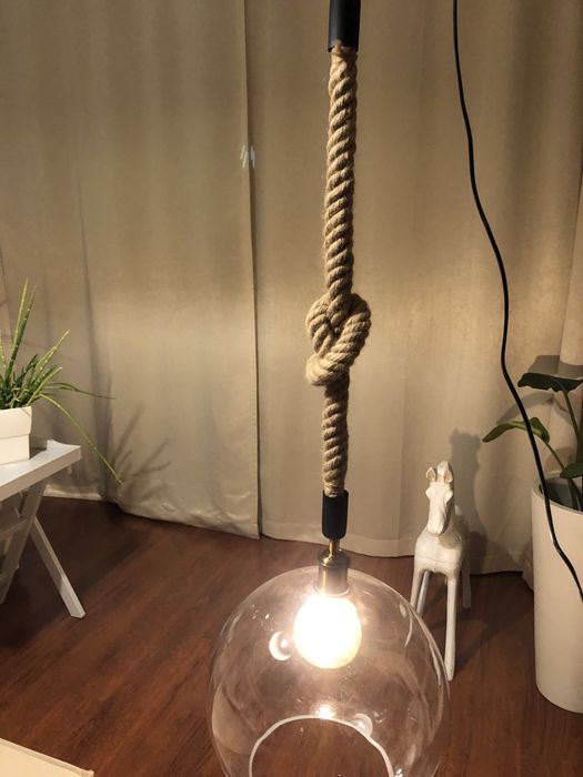 Lampa żyrandol kula 35 cm na linie konopnej retro