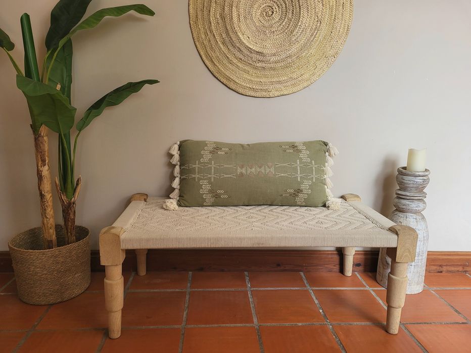 banco, banqueta, canape, macrame, decoração, rustico