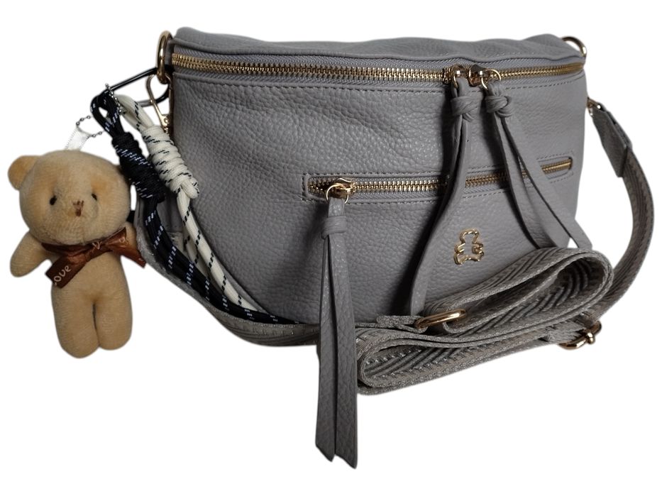 Mała Nerka Damska Na Ramię, Zawieszka, Torebka Damska, 2 Paski, Szary