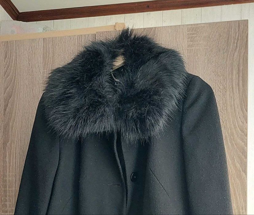 Весняне пальто, осіннє жіноче пальто чорне з хутром, розмір S