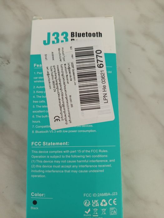Nowy Odbiornik Bluetooth 5.3 AUX J33 - do auta/stereo