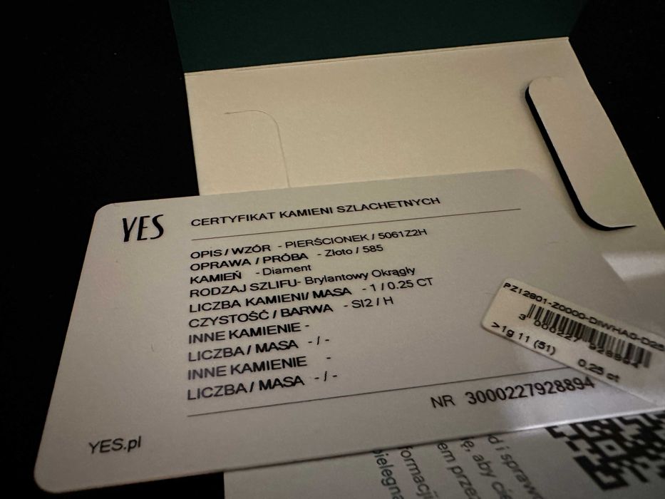 Pierścionek złoty z diamentem YES 0,25 ct - Valentine