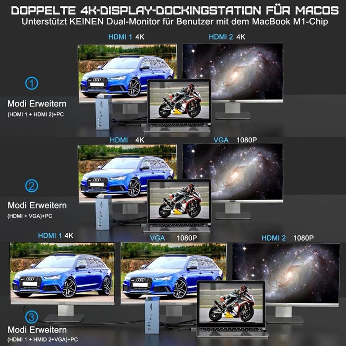Док-станция USB C HDMI VGA 4 USBA USB C SD Micro SD LAN 100 Вт