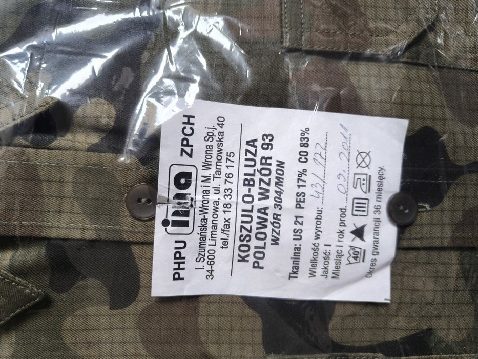 304/MON koszulo-bluza polowa wzór 93. Rozmiar 43/172. Wysyłka OLX.