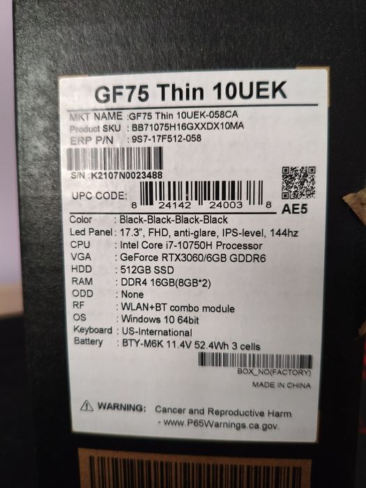 MSI GF75 Thin 10UEK