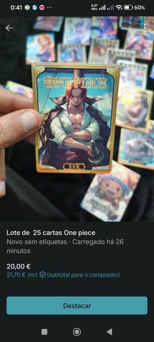 Lote de 24  cartas One piece nenhuma repetida