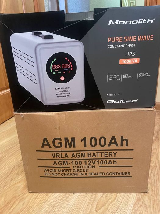 ДБЖ Qoltec Pure Sine Wave UPS 1000VA 700W та акумулятор AGM 100Ah