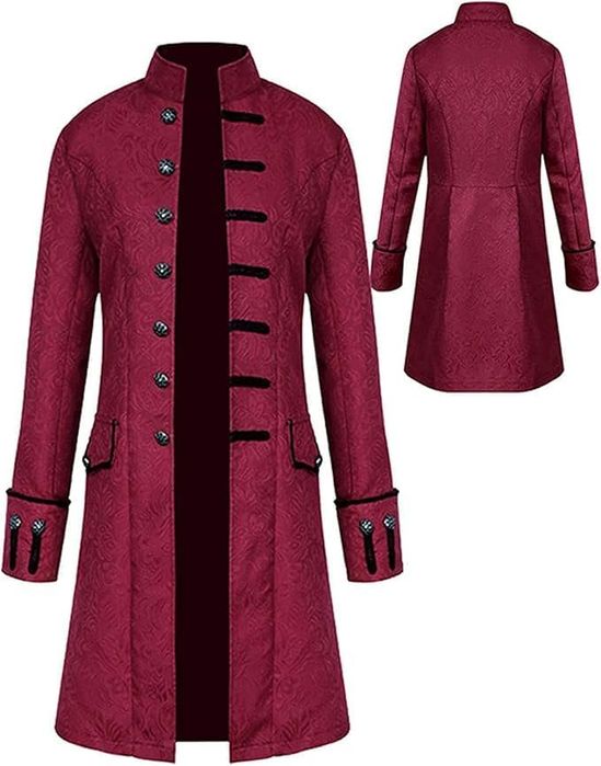 Męski Frak Steampunk Gotycki Czerwony Xl Rozmiar L