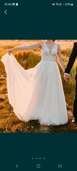 Suknia ślubna literka A odpinane rękawy koronka