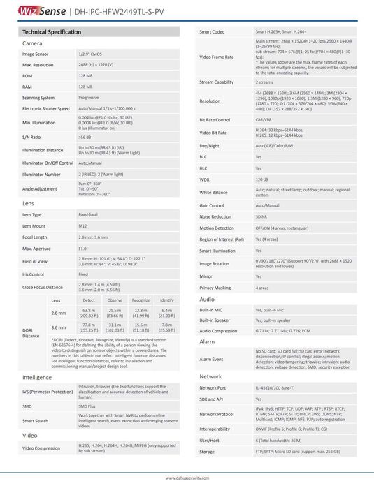 IP камера Dahua DH-IPC-HFW2449TL-S-PV 4МП