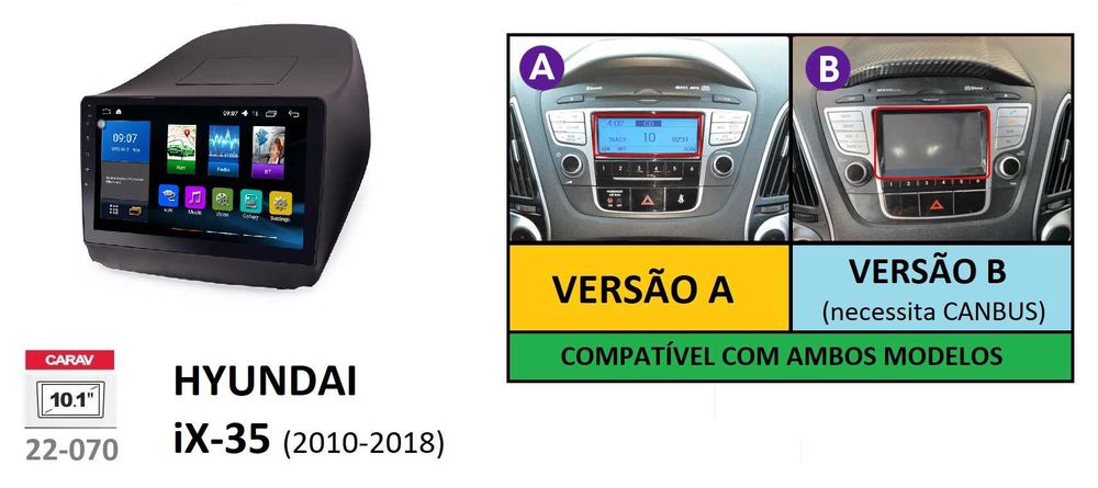 Rádio 2DIN • HYUNDAI • IX-35 • Tucson • Kauai • Veloster • Android