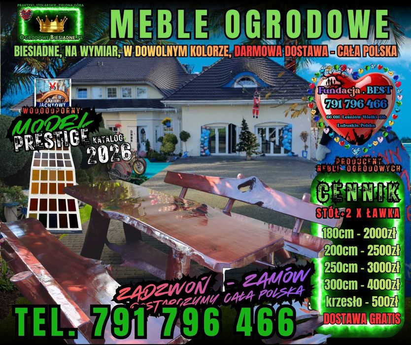 Meble ogrodowe drewniane na wymiar z dostawą gratis od ręki PRODUCENT