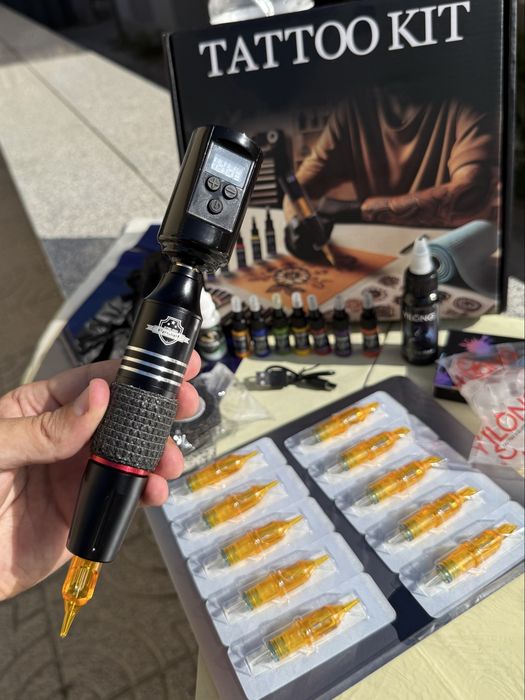 Kit Tattoo c/ Pele Treino e Instruções Completo pra fazer tatuagens / Sem fios Pen