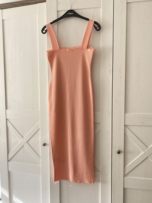 Sukienka letnia obcisła midi Missguided S 36 prązkowana morelowa