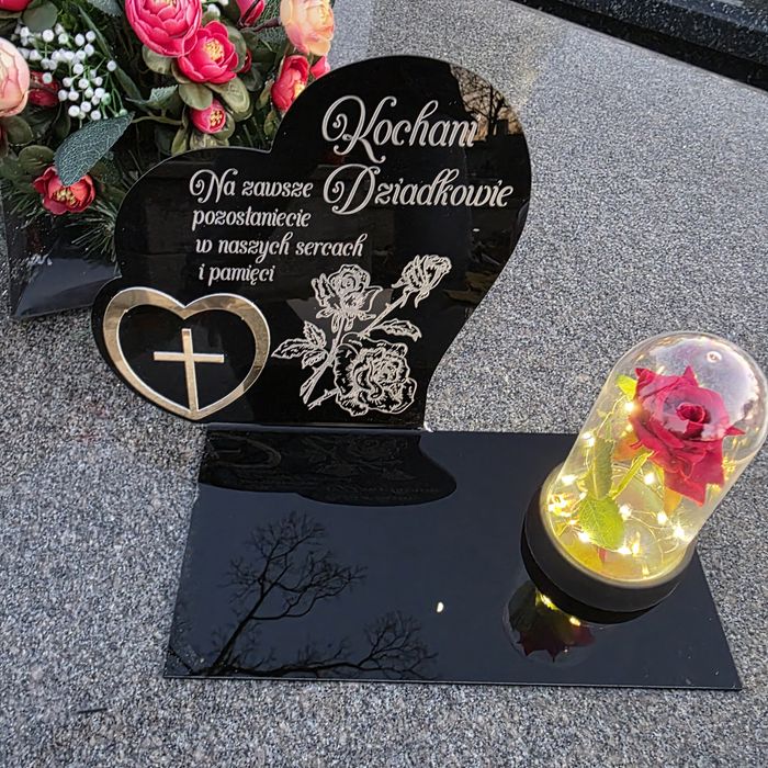 Znicz dla Dziadków dekoracja na grób grawer podstawka na cmentarz róża