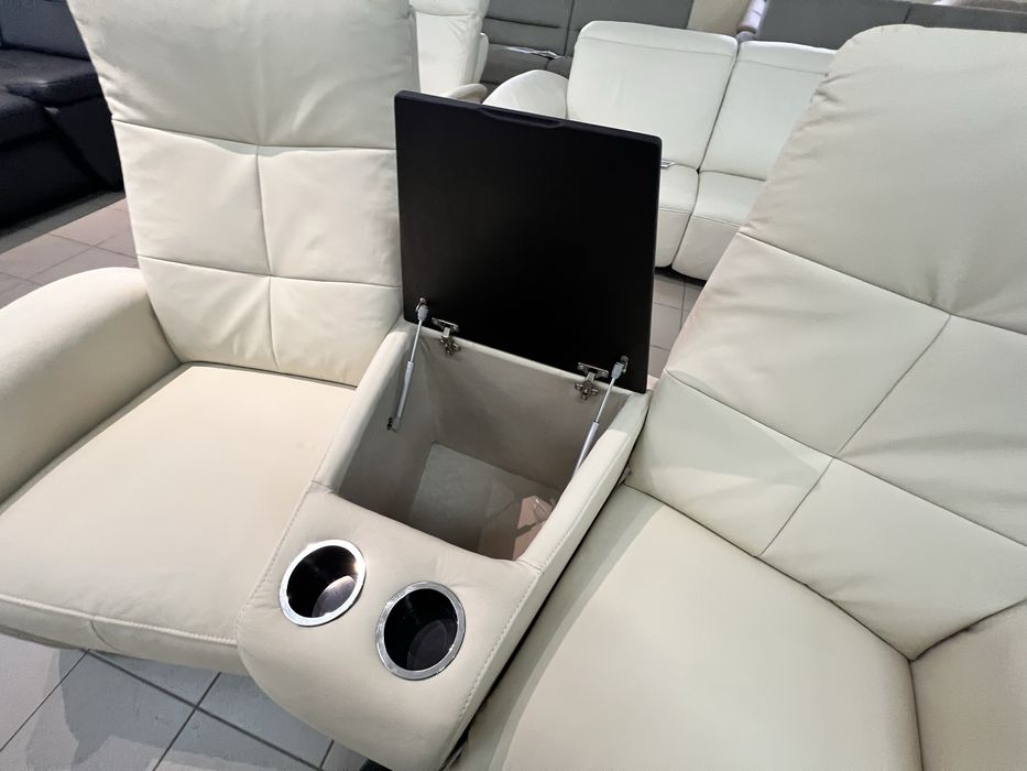 Диван шкіряний трійка реклайнер з бариком механічно регульваний