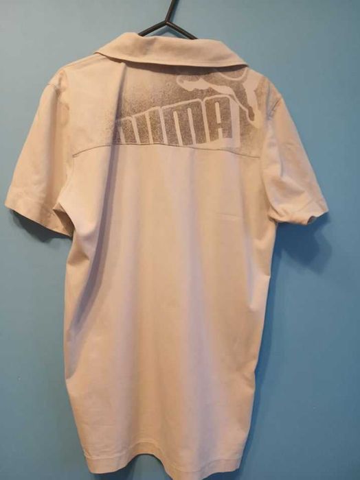 Koszulka beżowa polo - logo z przodu i z tyłu - S/M - "Puma".