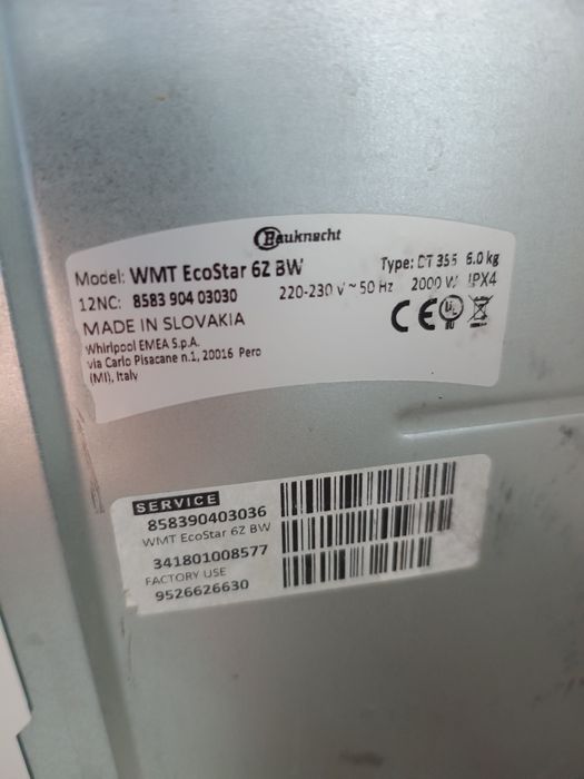продам пральну машину Bauknecht WMT EcoStar 6Z BW White